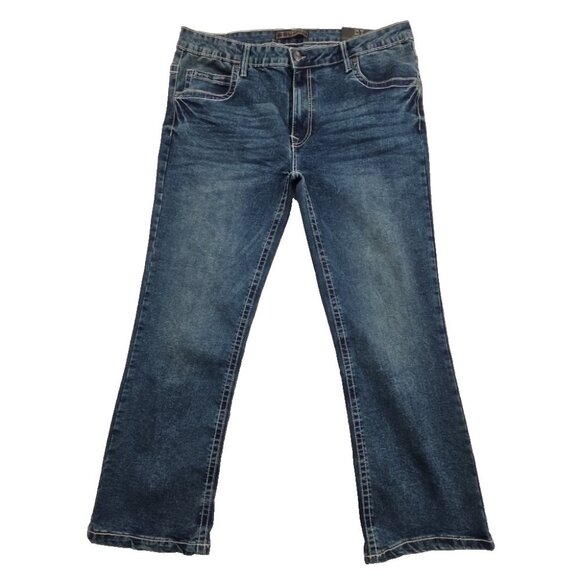 Indigo Skins Bootcut Jeans Men's 36x30 Contrast Stitch Flap Pkt Embroidery NWT - Picture 1 of 16